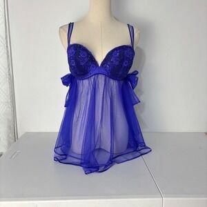 Victoria's Secret Babydoll Coquette Whimsigoth Fairy Lace Mesh Purple Women 34D
